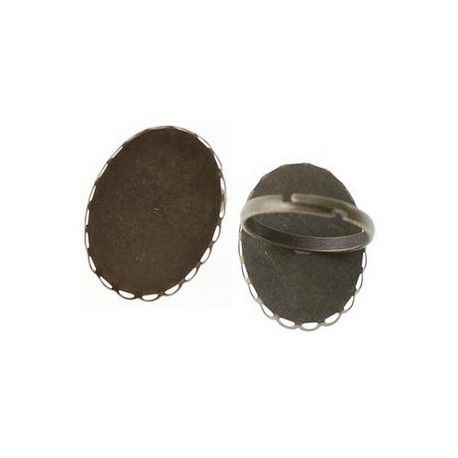 Support de bague porte cabochon ovale dentelé 25x18mm LAITON VIEILLI  - 1