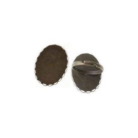 Support de bague porte cabochon ovale dentelé 18x13mm LAITON VIEILLI  - 1