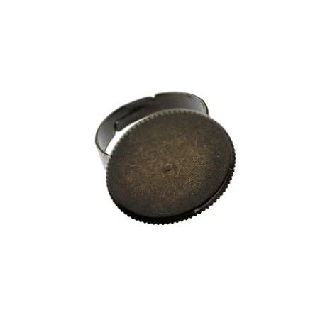 Support de bague porte cabochon rond 20mm LAITON VIEILLI  - 1