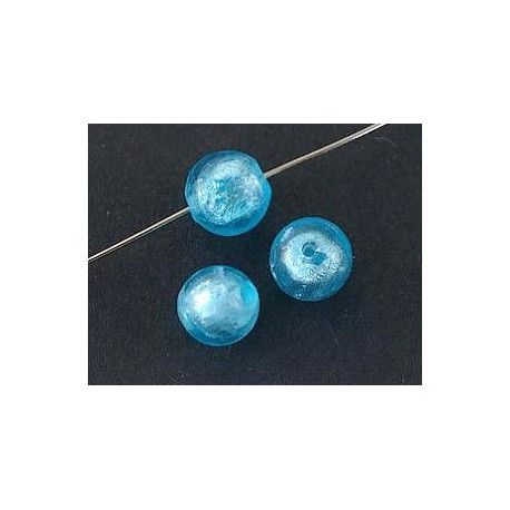 Ronde inclusion feuille d'argent 14mm AQUAMARINE x1  - 1