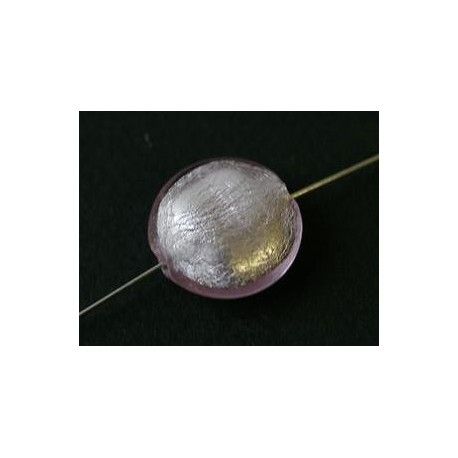 Ronde aplatie inclusion feuille d'argent 14mm ROSALINE x1  - 1