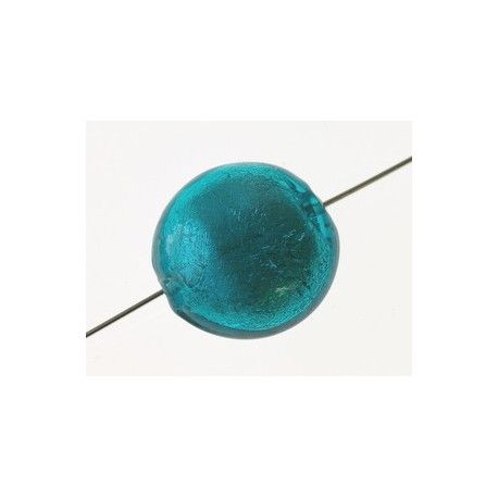 Ronde aplatie inclusion feuille d'argent 14mm BLUE ZIRCON x1  - 1