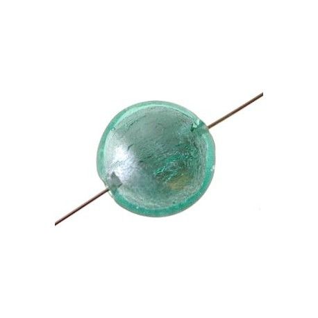 Ronde aplatie inclusion feuille d'argent 14mm LIGHT EMERALD x1  - 1