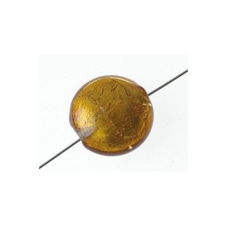 Ronde aplatie inclusion feuille d'argent 14mm TOPAZ x1  - 1