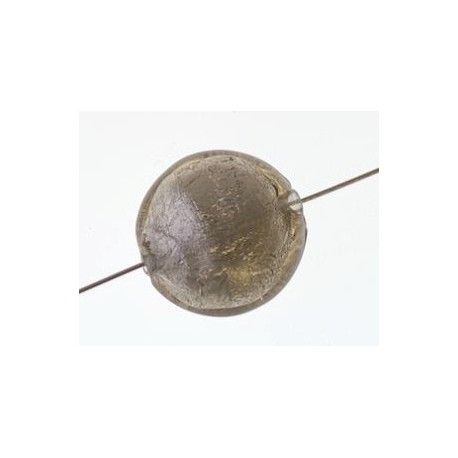 Ronde aplatie inclusion feuille d'argent 14mm GREIGE x1  - 1