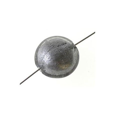 Ronde aplatie inclusion feuille d'argent 14mm GREY x1  - 1