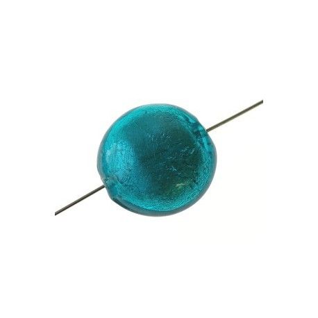 Ronde aplatie inclusion feuille d'argent 20mm BLUE ZIRCON x1  - 1