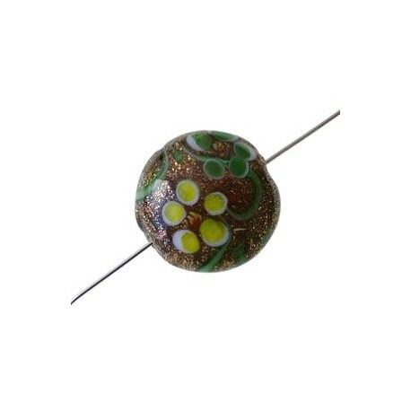 Ronde aplatie 20mm aventurine fleurie VERT/JAUNE x1  - 1