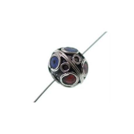 Ronde 13x11mm maillechort cloisonné BLEU/ROUGE  - 1