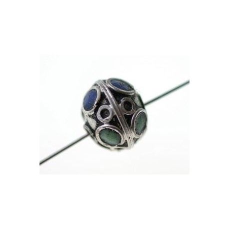 Ronde 13x11mm maillechort cloisonné BLEU/VERT  - 1