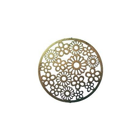 Laser cut émaillé rond fleuri GM 31.5mm LAITON VIEILLI  - 1