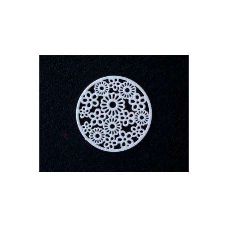 Laser cut émaillé rond fleuri PM 19.5mm BLANC x2  - 1