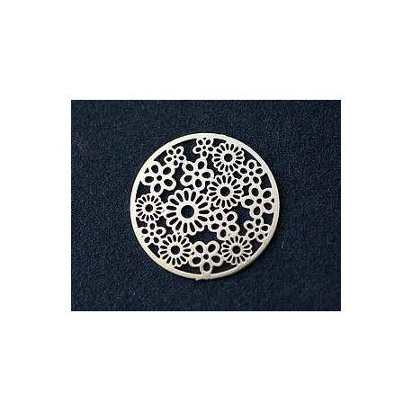Laser cut émaillé rond fleuri PM 19.5mm ARGENTÉ x2  - 1