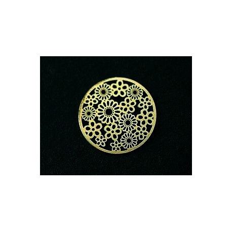 Laser cut émaillé rond fleuri PM 19.5mm LAITON VIEILLI x2  - 1