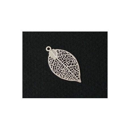 Laser cut émaillé feuille PM 28x15mm ARGENTÉ x2  - 1