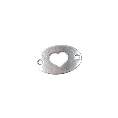 Intercalaire plaque avec coeur 20x13mm ARGENTÉ SATINÉ  - 1