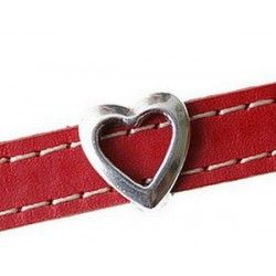 Loop for leather heart hollowed 14x13mm OLD SILVER COLOR