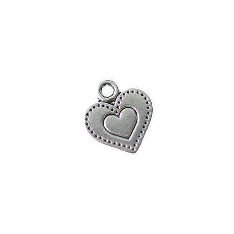 Breloque coeur poinçonné 13x12mm ARGENTÉ VIEILLI  - 1