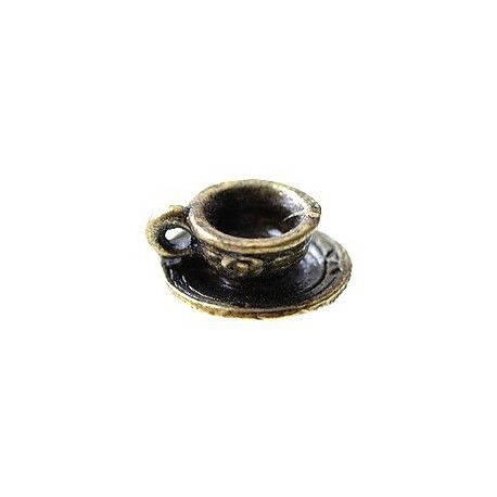 Breloque tasse et sa sous-tasse 14x6mm LAITON VIEILLI  - 1