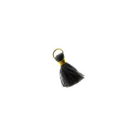 Mini Pompon de fils avec anneau 10/12mm fil doré DARK GREY x2  - 1