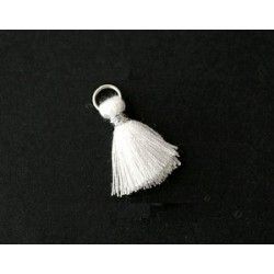 Pompon of threads with loop 10/12mm silver thread WHITE x2