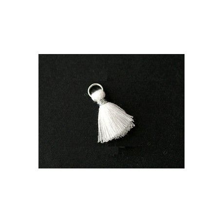 Mini pompon avec anneau 10/12mm fil argenté BLANC x2  - 1