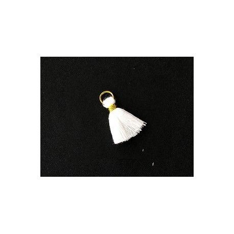 Mini Pompon de fils avec anneau 10/12mm fil doré BLANC x2  - 1