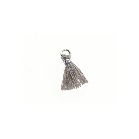 Mini Pompon de fils avec anneau 10/12mm fil argenté GRIS x2  - 1