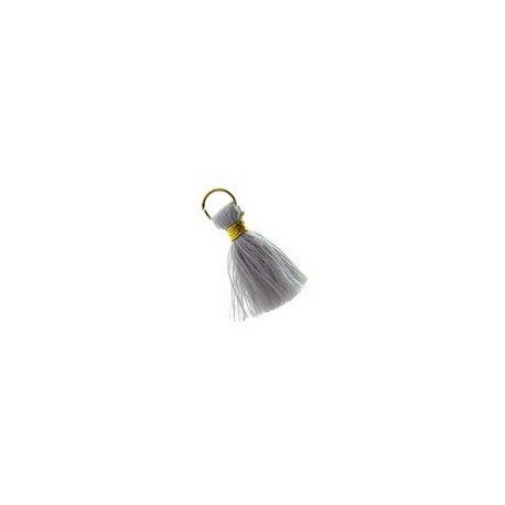 Mini Pompon de fils avec anneau 10/12mm fil doré GRIS PERLE x2  - 1