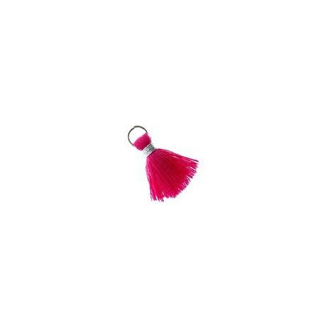 Mini Pompon de fils avec anneau 10/12mm fil argenté FUSHIA x2  - 1