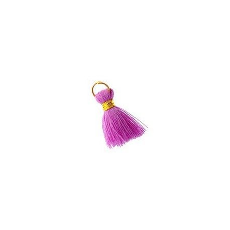 Mini Pompon de fils avec anneau 10/12mm fil doré LILA x2  - 1