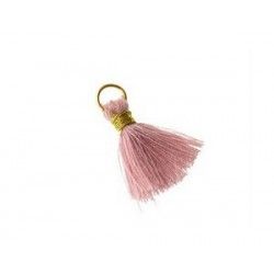 Pompon of threads with loop 10/12mm gold thread PINK POWDER x2