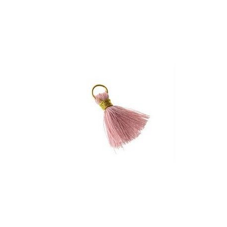 Mini Pompon de fils avec anneau 10/12mm fil doré ROSE POUDRÉ x2  - 1
