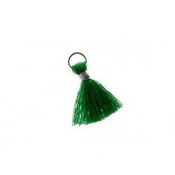 Pompon of threads with loop 10/12mm silver thread GREEN x2