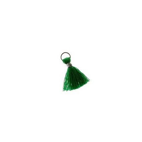 Mini Pompon de fils avec anneau 10/12mm fil argenté GREEN x2  - 1