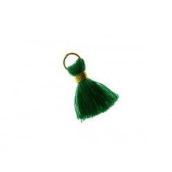 Pompon of threads with loop 10/12mm gold thread GREEN x2