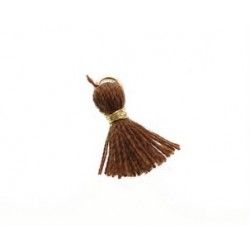 Pompon of threads with loop 10/12mm gold thread MARRON x2