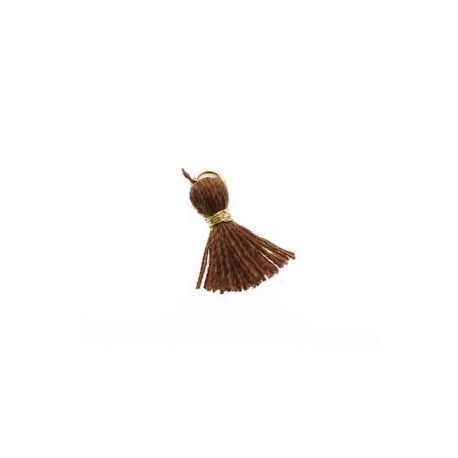 Mini Pompon de fils avec anneau 10/12mm fil doré MARRON x2  - 1
