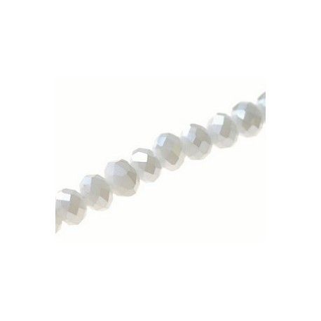 Ronde aplatie facettée 6x4mm BLANC LUSTRÉ fil 40cm  - 1