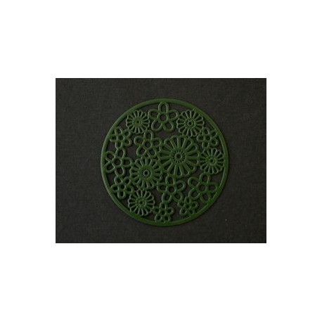 Laser cut émaillé rond fleuri 32mm PALACE GREEN OPAL  - 1