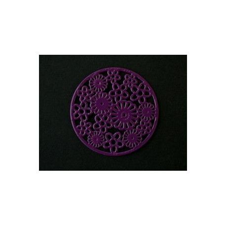 Laser cut émaillé rond fleuri 32mm VIOLET  - 1