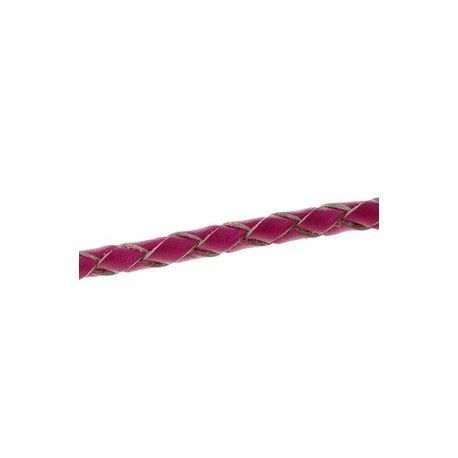 Cuir rond tressé 4mm ROSE PRINCESSE x50cm  - 1