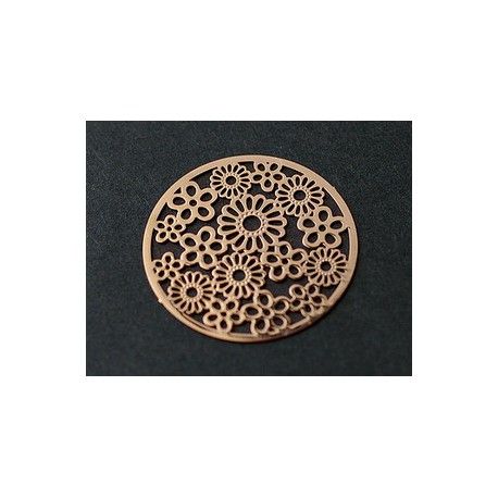 Laser cut émaillé rond fleuri 32mm ROSE GOLD  - 1
