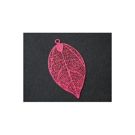 Laser cut émaillé feuille bord lisse GM 49x26mm INDIAN PINK x1  - 1