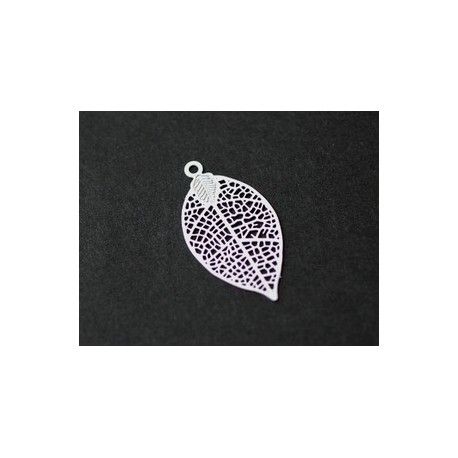 Laser cut émaillé feuille PM 28x15mm BLANC x2  - 1