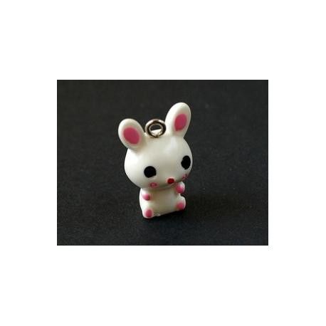 Petit lapin résine 20x14.5mm BLANC/ROSE x1  - 1