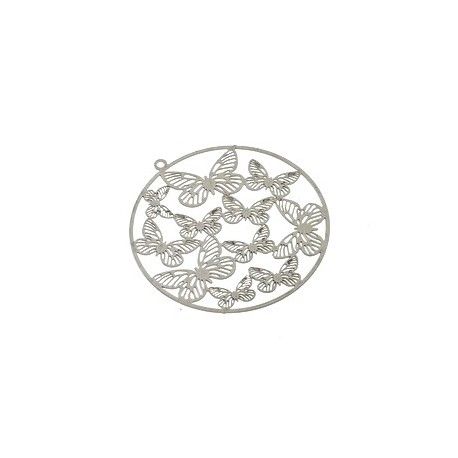 Laser cut rond envolée papillon 37x35mm ARGENTÉ x1  - 1