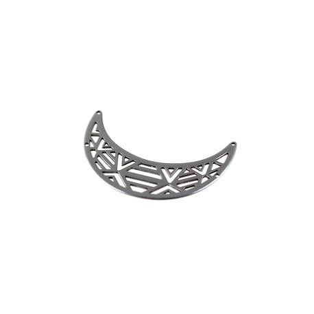 Pendentif demi-lune ethnique motif aztèque 64x19mm ARGENTÉ SATINÉ x1  - 1