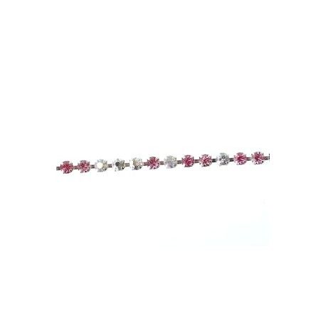 Cupchain strassée 3mm Argenté MIX ROSE x50cm  - 1
