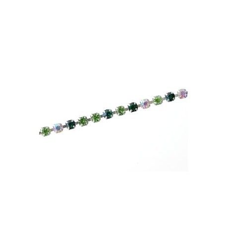 Cupchain strassée 3mm Argenté MIX VERT x50cm  - 1
